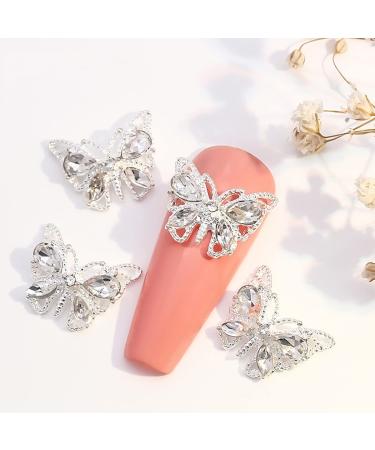 10Pcs Shiny Alloy Butterfly Nail Charms - Metal Rhinestones for Women's DIY Acrylic Nail Decor - Buy Online on SooperMarket.com