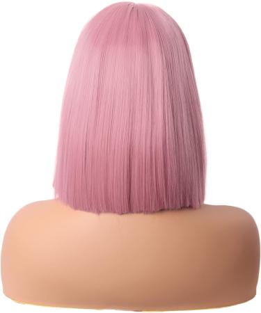 MapofBeauty 12 Inch/30 cm Straight Bob Flat Bangs Short Colorful Synthetic Hair Cosplay Party Wig (Rouge Pink) - Buy Online on SooperMarket.com