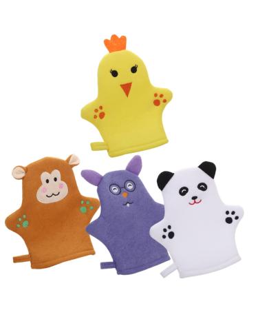 NOLITOY 4pcs Body Sponge Bath Loofahs Exfoliating Shower Loofah Bathing Foaming Towel Animals Shaped Wash Mitts Polyester Child Body Wash Massage