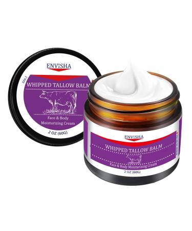ENVISHA Handmade Whipped Tallow Cream - for Face and Body Nourishing and Hydrating Skin 100% Organic Grass-Fed Tallow All Natural Daily Skin Care - 2 oz