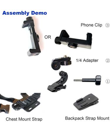 Jamuil's Chest Strap & Backpack Holder with Phone Clip - Action Camera Accessories for GoPro DJI Osmo Insta360 & iPhone 15/13/12 - Buy Online on SooperMarket.com
