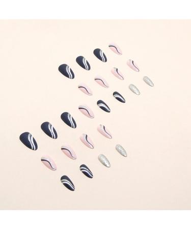 JUSTOTRY 24 Pcs Gold Swirl Stiletto Short False Nails Pink French Press on Nails - Beautiful Fake Nails with Nail Glue, Almond Medium Stick on Nails for Women - Buy Online on SooperMarket.com