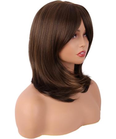 MapofBeauty 18 Inch/45 cm Layered Bangs Straight Synthetic Fiber Shoulder Length Hair Daily Use Wig (Brown) - Buy Online on SooperMarket.com