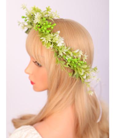 Wiwpar Boho Flower Wreath Headpiece for Maternity Birthday Bridal Green Leaf Bohemian Headpiece Halo Wreath Fairy Flower Christmas Headband for Women Girls (Style4)