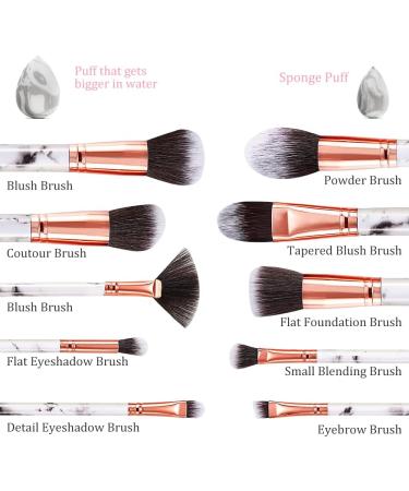 HEYMKGO Make Up Brushes 10 Piece Brush Set Makeup with Makeup Sponge and PU Leather Brush Bag Makeup Brush Set Kabuki Makeup Brushes Foundation Blending Cosmetic Brush Makeup Kit (Marble White) - Buy Online on SooperMarket.com