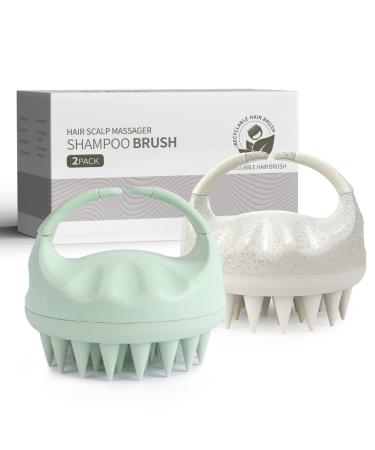 Sndyi scalp massage brush shampoo brush 2 PCs silicone scalp massage brush for peeling and head massage wet & dry Scalp massager |Reduces dandruff stimulate hair growth green & beige