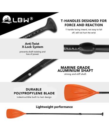 LBW SUP Paddle 3 Piece Stand Up Paddleboard Paddles - Adjustable Double Holes Lock, Sturdy & Ergonomic Design for Surfing Beginners - Orange - Buy Online on SooperMarket.com