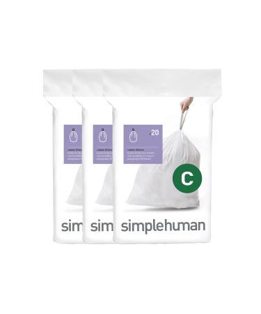 simplehuman Code C Custom Fit Drawstring Trash Bags in Dispenser Packs, 60 Count, 10-12 Liter / 2.6-3.2 Gallon, White 60 Liners