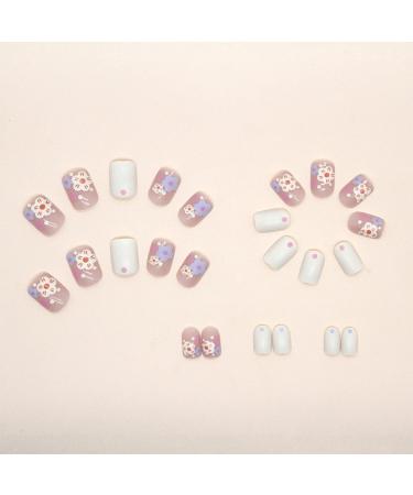 Justotry 24 Pcs Colourful Flower Square Short False Nails - Beige French Daisy Pattern Medium | Nail Glue Included | Squoval Fake Nails for Women - Buy Online on SooperMarket.com