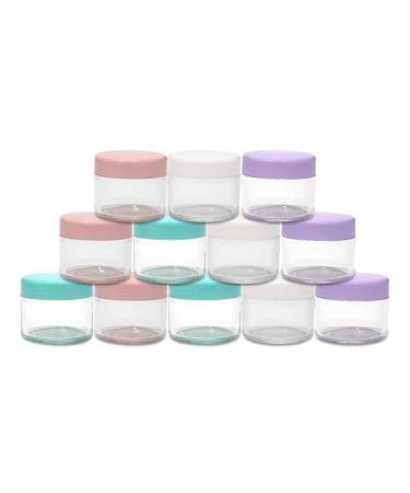 Houseables 20 Gram Jar, 20 ML Jar, 12 pcs, Multicolor, BPA Free, Cosmetic Sample Empty Container, Plastic, Round Pot Screw Cap Lid, Small Tiny 20g Bottle, for Make Up, Eye Shadow, Nails, Powder, Gems, Jewelry Multi Color Lids