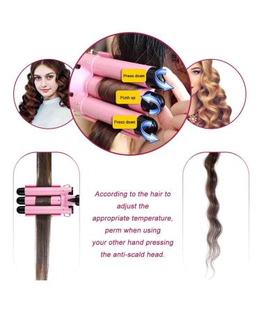 Professional 3 Barrel Curling Iron Hair Waver - 1 Inch Ceramic Curler with LCD Display (Pink) | Perfect for Gorgeous Waves | International Shipping Available - Buy Online on SooperMarket.com
