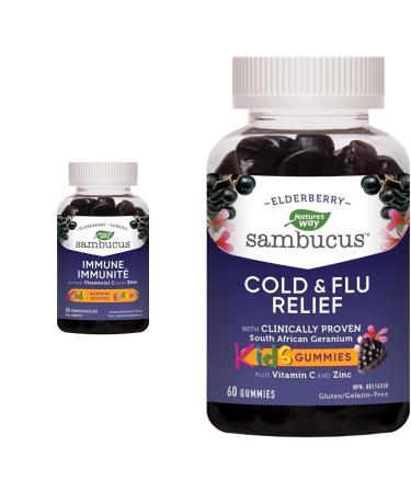 Nature's Way Sambucus Immune Cold and Flu Care Elderberry Gummies & Sambucus Cold and Flu Relief Elderberry Gummies for Kids
