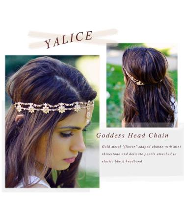 Yalice Indian Flower Head Chain Jewelry - Gold Crystal Headband for Women and Girls - Buy Online on SooperMarket.com