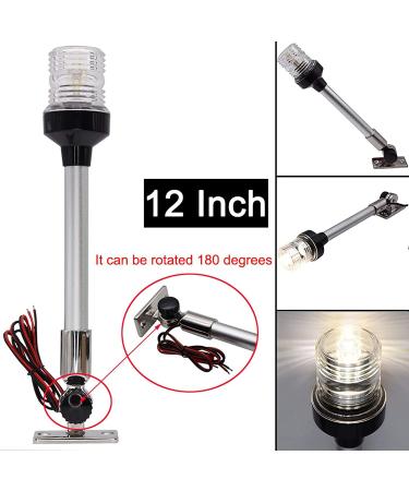 Geloo 12 Inch Boat Navigation Lights - White LED Fold Down Stern Light for Pontoon, Fishing Boat, Yacht - 360 Illumination - 3 NM Visibility - Buy Online on SooperMarket.com