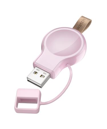 LVFAN Charger for Apple Watch, Portable iWatch Charger USB Wireless Charger Fast Charging Magnetic Cordless Car Travel Charger for Apple Watch Series 8 7 6 5 4 3 2 1 SE (Pink)