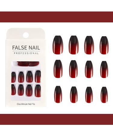 SIUSIO 24Pcs Medium Ombre Coffin Nails - Red Wine Full Cover Press On Nail Art Tips for Women and Girls - Buy Online on SooperMarket.com