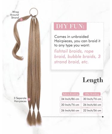 REECHO DIY Braid Ponytail Extension | Long Straight Wrap Around Ponytail Hair Extension - Dark Blonde | 34 Inch 180g | Synthetic Hair for Women - Buy Online on SooperMarket.com