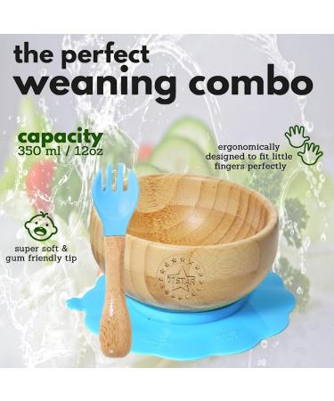 7 Star Bamboo Baby Weaning Set | Suction Bowl, Plate, Spoon & Fork | Non-Slip | Blue - Buy Online on SooperMarket.com