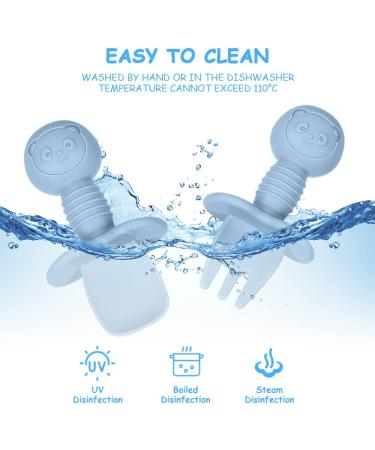Vicloon Baby Fork and Spoon Set - 4Pcs Silicone Self Feeding Utensil for Easy Grip | Toddler Cutlery Kit for Infant & Children | First Led Training Weaning Spoons - Blue-light Green - Buy Online on SooperMarket.com