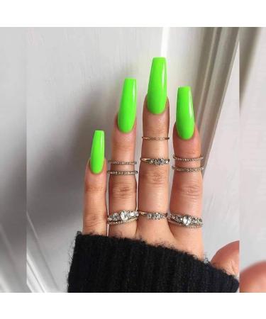 Brishow Artificial Nails Long False Nails Acrylic Press on Nails Full Cover 24pcs for Women and Girls (Light Green)