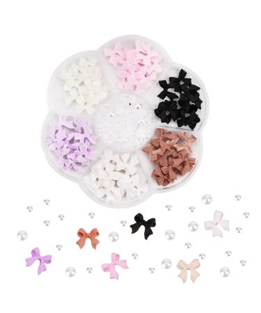 3D Bow Nail Charms 6 Colors Tiny Bow Charm with Pearl Stone Nail Design Colorful Nail Decorations for Jewelry Clothes Shoes DIY Craft