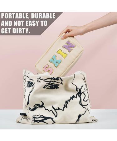 Chenille Letter Nylon Waterproof Makeup Bag for Women - Beige-Skin Travel Organizer Pouch for Toiletries and Cosmetics - Buy Online on SooperMarket.com