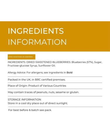 Hides Fine Foods - Dried Sweetened Blueberries 500g - Suitable for Vegetarians - Baking - Granola - Breakfast - Muffins - Snacking - Desserts -Great Source of Vitamins - High in Fibre. - Buy Online on SooperMarket.com