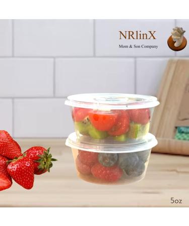 NRLinX 5 oz. Plastic Condiments Containers with Hinged Lids - 50 Sets | Multipurpose Small Sauce Cups for Dip, Dressing, Jello Shots - Buy Online on SooperMarket.com