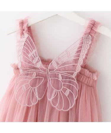 PythJooh Baby Girl Butterfly Wings Tulle Dress - Sleeveless Princess Tutu Dress for Toddler Girls 0-4 Years - Dusty Pink - Buy Online on SooperMarket.com