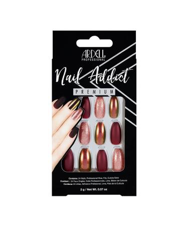 Ardell Nail Addict - Red Cateye |24 artificial nails in red with glue & file for beautiful fingernails to stick on |Press on nails stagnail set with long tips fake nails