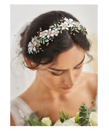 SWEETV Flower Bridal Headband Gold Tiara for Women Crystal Wedding Headpieces for Bride Hair Accessories