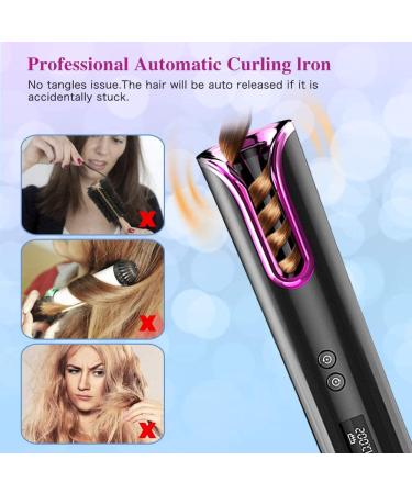 Cordless Automatic Hair Curler with LCD Display and Timer - Rechargeable Curling Iron with Auto Shut-Off (Black) - Buy Online on SooperMarket.com