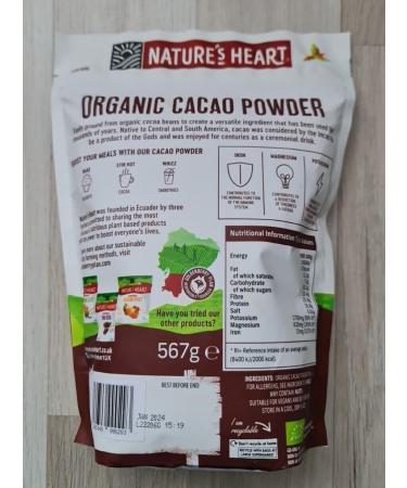 Organic Cacao Powder 567g Natures Heart Superfoods Terrafertil Vegan - Buy Online on SooperMarket.com
