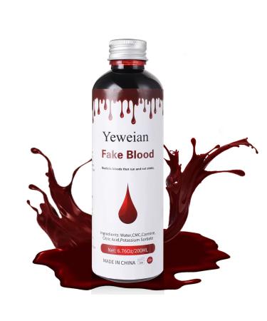 Yeweian Halloween Fake Blood 6.76Oz/200ML  Realistic Effects Squirt Blood  Washable Fake Blood for Clothes  Easy Dry Flow Liquid Blood for Eye Blood Drops  Halloween SFX Makeup for Zombie  Vampire and Monster Cosplay