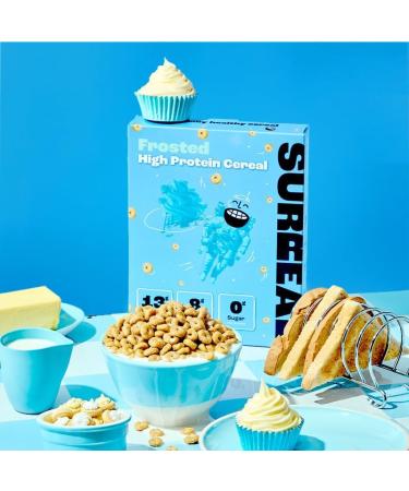 Surreal Frosted High Protein Cereal - Low Sugar- Healthy Plant Based Cereal - High in Fibre - Low Carb - Gluten Free - Vegan - 12g of Protein 0g of Sugar - 240g per Box - 4 Pack (4 x Frosted) - Buy Online on SooperMarket.com