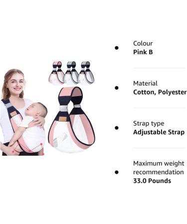HINATAA Breathable Baby Sling | Adjustable Baby Carrier Wrap with Quick Dry Thick Shoulder Straps | Suitable for 0-36 Months Baby | Pink B - Buy Online on SooperMarket.com