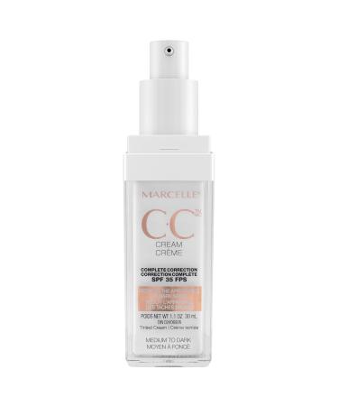 Marcelle CC Cream SPF 35 Medium to Dark Complete Correction Tinted Moisturizer Non-Comedogenic Perfume-Free Paraben-Free Oil-Free Hypoallergenic Cruelty-Free 30 mL Medium to Dark CC Cream