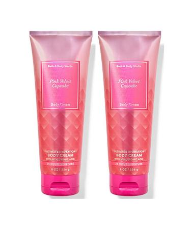 Bath and Body Works Pink Velvet Cupcake Body Cream Ultimate Hydration Gift Set For Women 2 Pack 8 Oz. (Pink Velvet Cupcake)