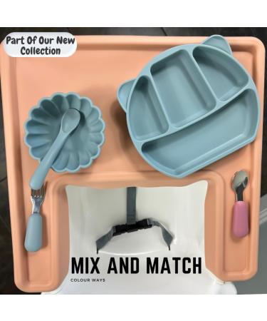 Alimos Scalloped Edge Silicone Baby Weaning Bowl and Spoon Set - BPA-Free, Suction Base, Pale Grey - Buy Online on SooperMarket.com