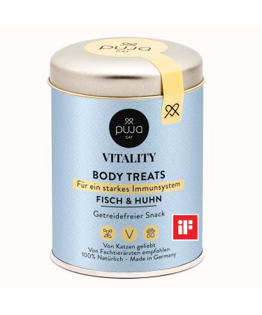 Puja cat snack grain free for healthy immune system monthly ration treats small for reward & game fish & chicken free of additives rich in vitamins & zinc with taurine 150 g immune system - fish & chicken