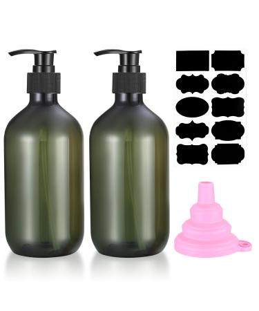 2 pieces 500 ml of shampoo bottles for filling shower gel bottle empty refillable pumping soap donor plastic for lotions shampoos with funnels labels (green)