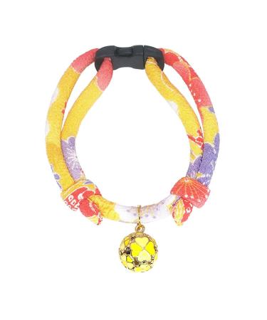 PetSoKoo Four-Leaf Clover Cat Collar with Bell Breakaway Buckle. Japan Chirimen,Cute Kitten Collar for Girl Boy,Samll Cat Standard (6-13 inch,16-32cm) Orange Yellow