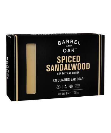 Barrel and Oak - Exfoliating Bar Soap Men's Skincare Bar Natural Exfoliator & Moisturizer Certified Organic Made with Sustainable Palm Oil Kaolin Clay & Olive Stone (Spiced Sandalwood 6oz)