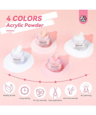 Saviland Acrylic Nail Kit - 4PCS Clear/White/Pink/Nudes Powder and Liquid Set for Nail Extension - Non-Acid PH Bond, Brush, Dappen Dish - Perfect for Beginners DIY - Buy Online on SooperMarket.com