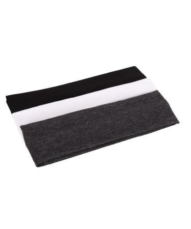 Mapofbeauty 3 Pack Yoga Head Bands Stretchy Cotton Head Band Hairwarp Sport Run Exercise Gym (black+white+dark gray) black+white+dark gray