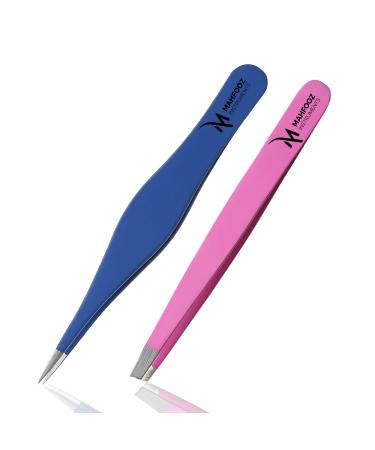 Eyebrow Tweezers Fine Point + Slant Tweezers for Facial Brow and Ingrown Hair Removal Sharp Needle Nose Facial Hair Remover for Women and Men (Multi Colour)