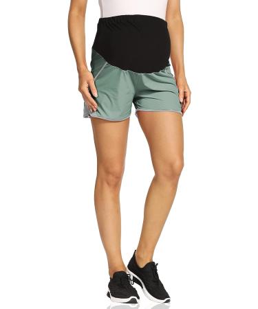 Foucome Maternity Quick-Dry Over Belly Yoga Shorts - Green/Grey, Small - Buy Online on SooperMarket.com