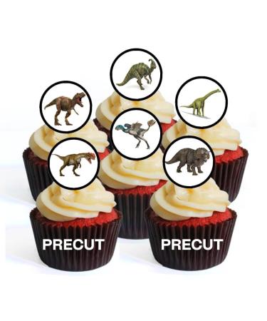 48 PRECUT Dinosaurs Edible Mini Cupcake Toppers - Premium Thickness SWEETENED VANILLA - wafer card disc cake decorations