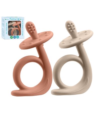 Baby Teething Toys Silicone Baby Teether Baby Chew Toys Freezer Safe BPA Free Soothe Babies Gums Teething (Sunrise/French Beige) Sunrise / French Beige