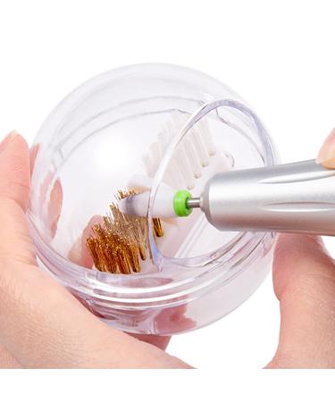 Noverlife Mini Nail Drill Bits Cleaner Brush Case Nail Drill Bits Cleaning Brush with Clear Cover with Steel Wire Brush & Nylon Brush Portable Nail Art Drill Head Brush for Nail Drill Head Cleaning